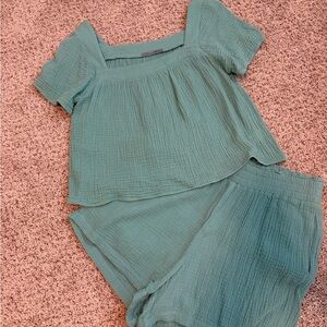 Square Neck Gauze Top & Shorts Set in Seafoam Green